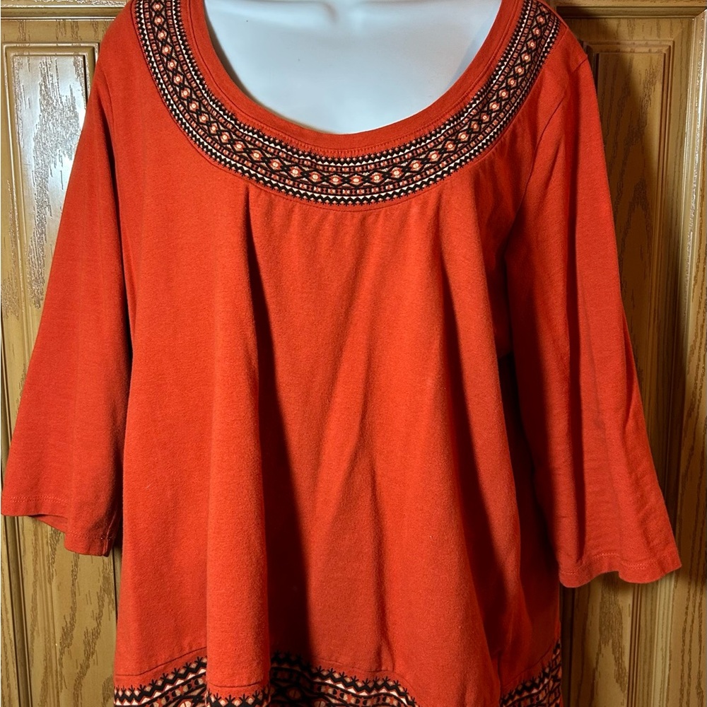 💚3/$25 Jessica London Vibrant Orange Tunic with Embroidery 18/20